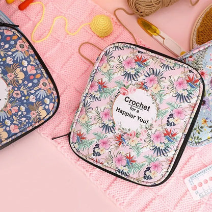 Floral Hand Knitting Kit, Crochet Hook Zip Waterproof Storage Bag, DIY Printing Storage Bag, Jumper Needle Set Storage Bag Leedoar