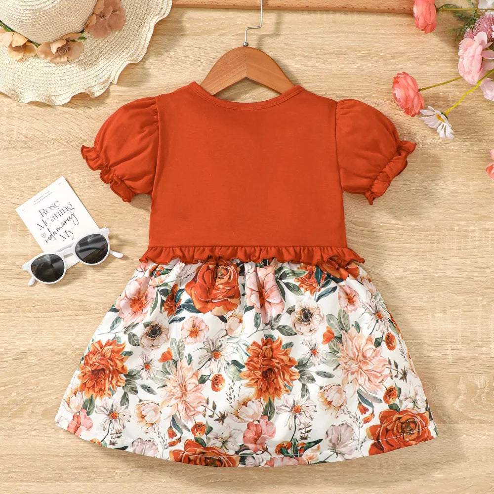 Floral Print Bow Suspender Girls Dress Sweet Red Shawl Casual Princess Dress Children's Clothes Set Leedoar