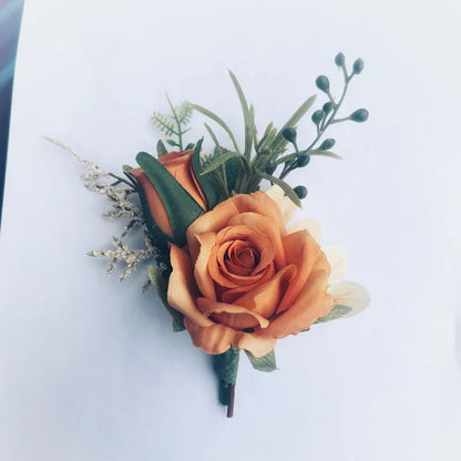 Flowers Artificial Boutonnieres pink Roses Silk White Corsage Buttonhole Groomsmen Boutonniere for Men Wedding Accessories Leedoar