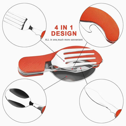 Foldable Camping Utensil Set - Multi-Functional Knife, Fork, Spoon Combo For Outdoor Activities And Sports Camping Picnic Travel Leedoar