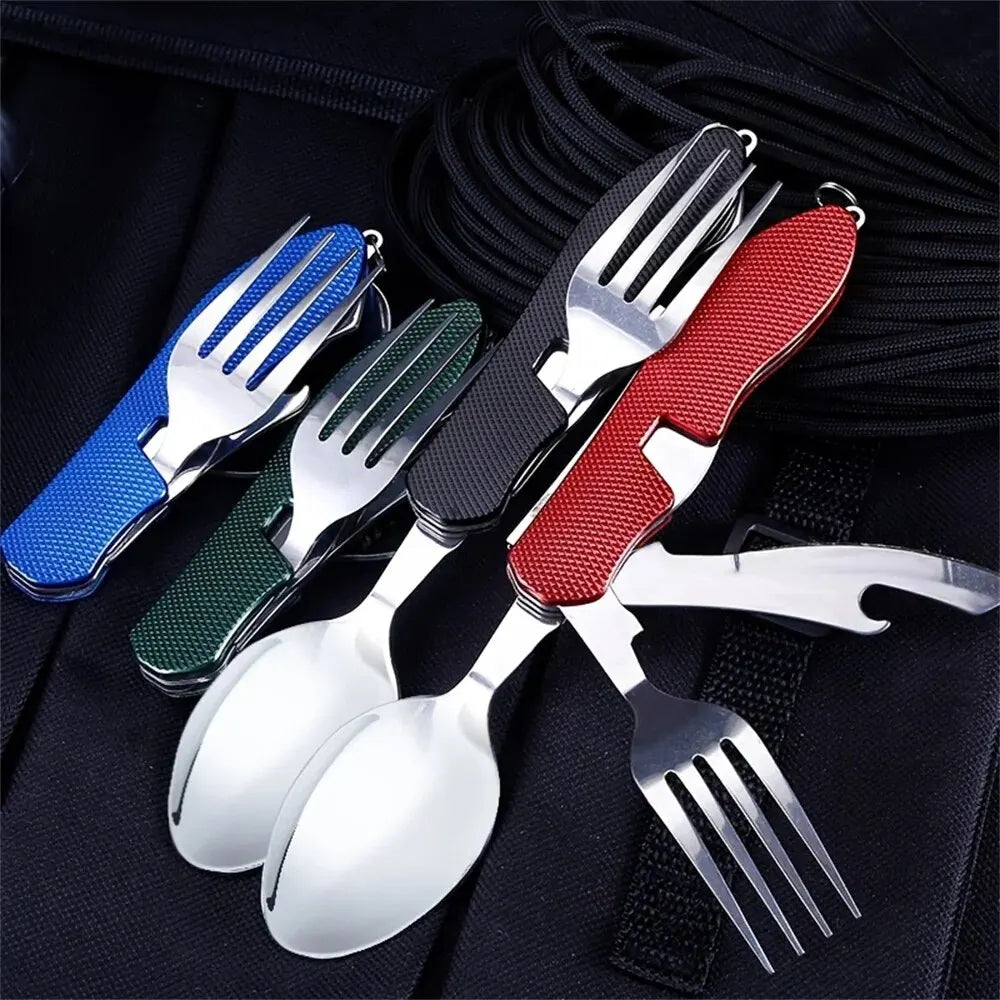 Foldable Camping Utensil Set - Multi-Functional Knife, Fork, Spoon Combo For Outdoor Activities And Sports Camping Picnic Travel Leedoar