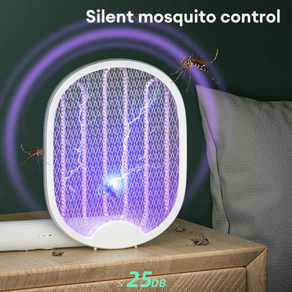 Foldable Electric Mosquito Killer Fly Swatter Trap USB Rechargeable Mosquito Racket Insect Killer with UV Light Bug Zapper 3000V Leedoar