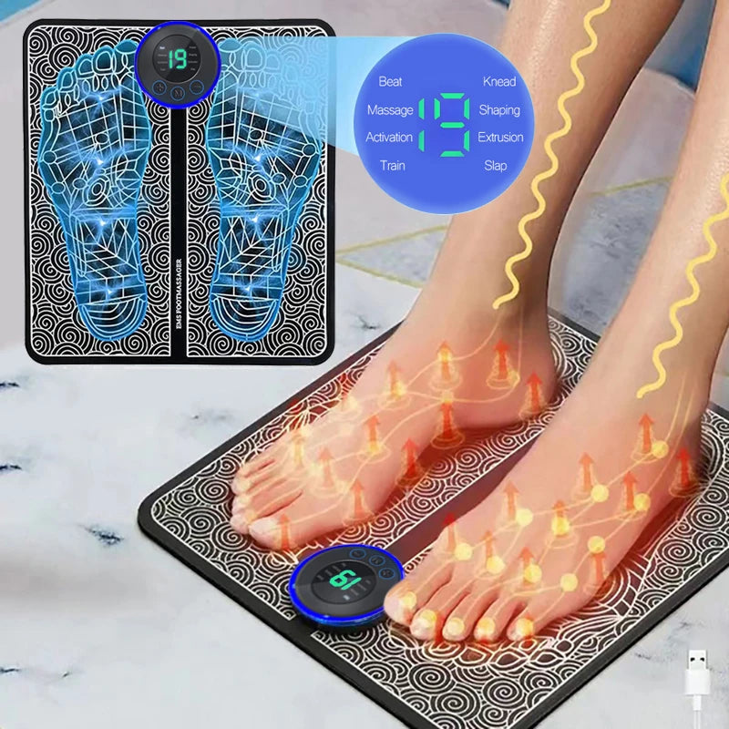 Foot Massger Sole Massage Pad Feet Muscle Stimulation 8 Modes 19 Level Relaxation USB Charging Leedoar