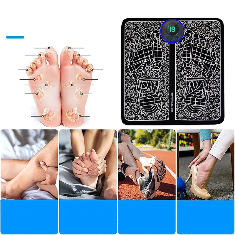 Foot Massger Sole Massage Pad Feet Muscle Stimulation 8 Modes 19 Level Relaxation USB Charging Leedoar