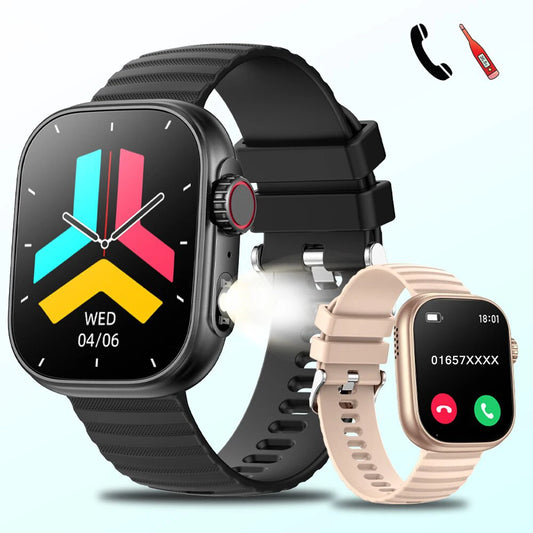 For huawei xiaomi Smart Watch Men Women LED Flashlight 100+ Sport Modes Fitness Tracker Body Temperature 2.01” Screen Smartwatch Leedoar