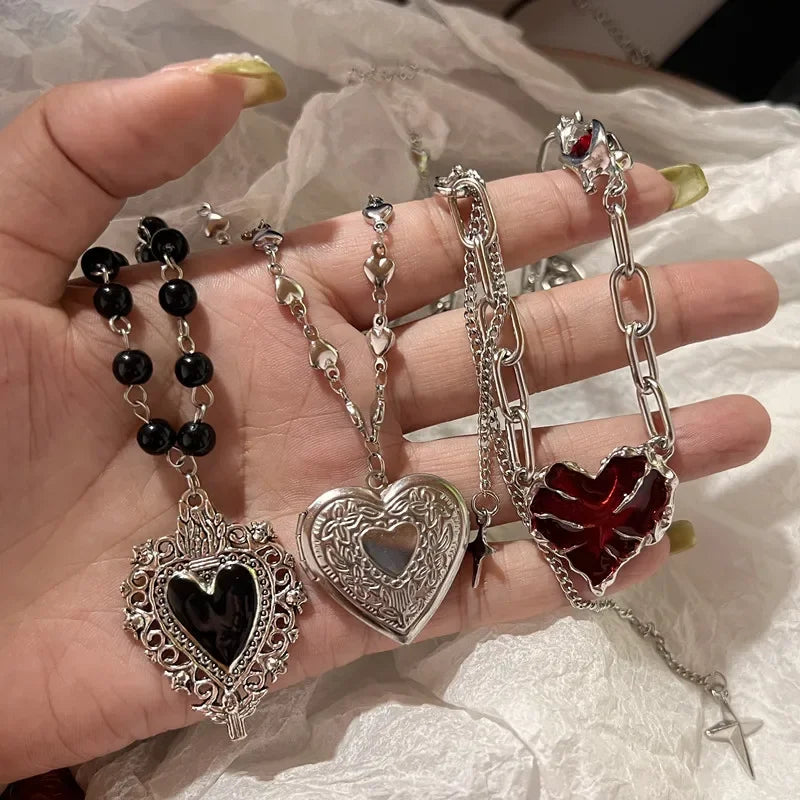 Forever Love Heart Shape Pendant Women Necklace Metal Heart Epoxy Resin Beads Charm Beaded Link Chain Girls Necklace Jewelry Leedoar