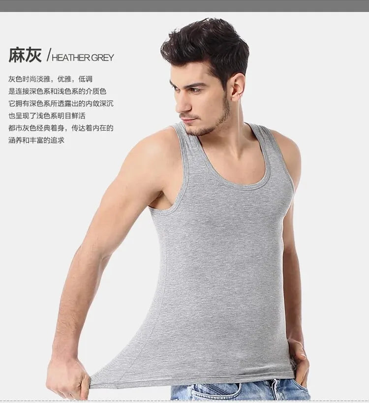 Four Seasons Men Pure Cotton Vest Youth Fit Sports Fitness Middle-aged Casual Sleeveless Top Leedoar