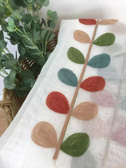 Four color branch Embroidered Semi Sheer Curtain Kitchen Tiers Half Window Sheer Curtains Rod Pocket Voile Drapes for Kitchen Ba Leedoar