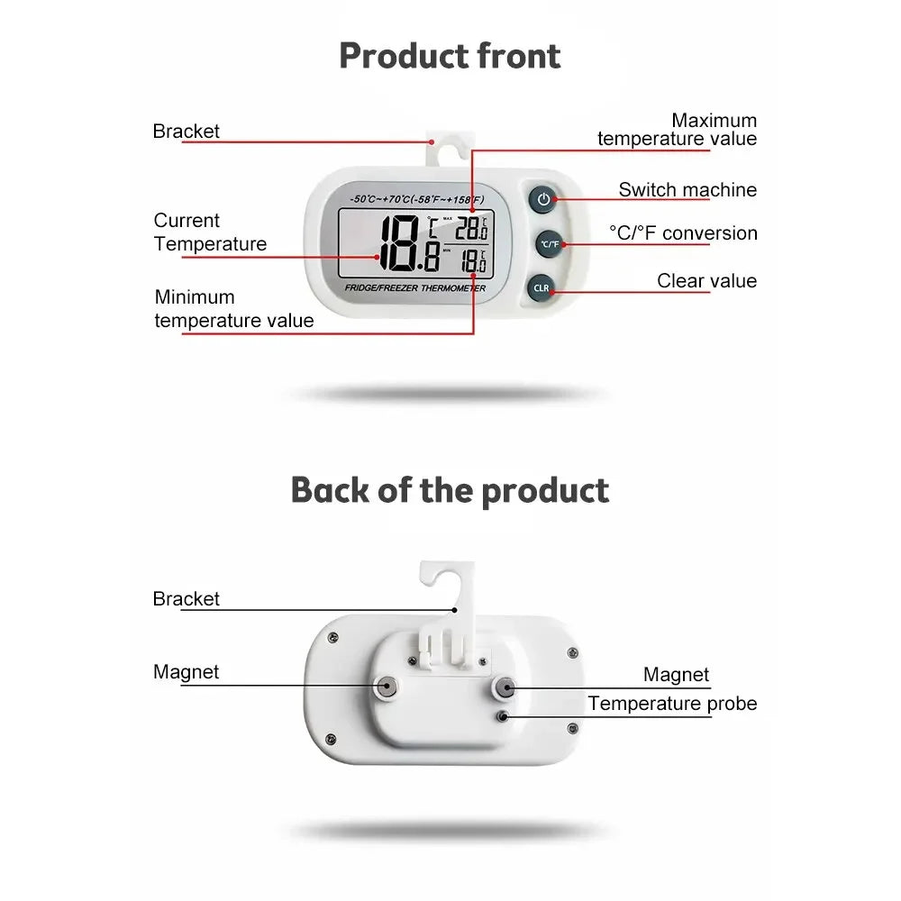 Fridge Thermometer With Hook Anti-Humidity Refrigerator Freezer Electric LCD Display Digital Thermometer Temperature Monitor Leedoar