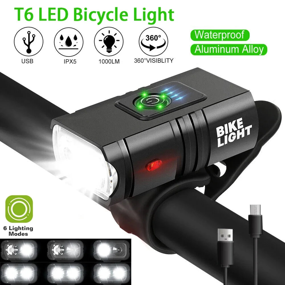 Luz frontal para bicicleta, recarregável por USB, com display de energia, luz LED para bicicleta, à prova d'água, farol de bicicleta, lanterna, acessórios para ciclismo 