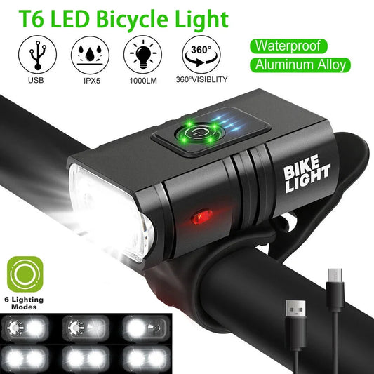 Luz delantera para bicicleta, recargable vía USB, con pantalla LED, resistente al agua, accesorios para ciclismo 