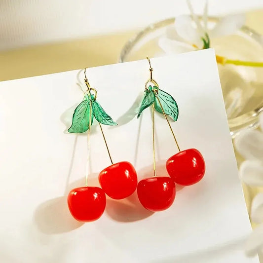 Fruitful Maple Leaf Earrings Green Leaf Cartoon Cute Temperament Student Resin Earrings Alloy Handmade Fresh Sweet Style