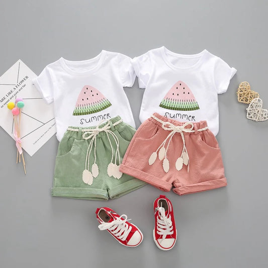 Fruits Printed  Kid Clothes Set for Boy Girl 2Pcs Cotton Toddler T-shirt and Shorts Summer Children Baby Cloths Tee Suit 0-4year Leedoar