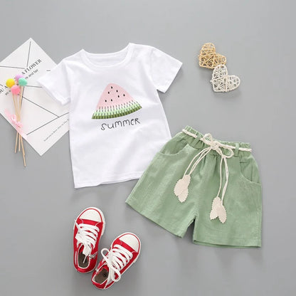 Conjunto de ropa para niños con estampado de frutas para niño y niña, 2 piezas, camiseta y pantalones cortos de algodón para niño pequeño, ropa de verano para bebé, traje de camiseta de 0 a 4 años 