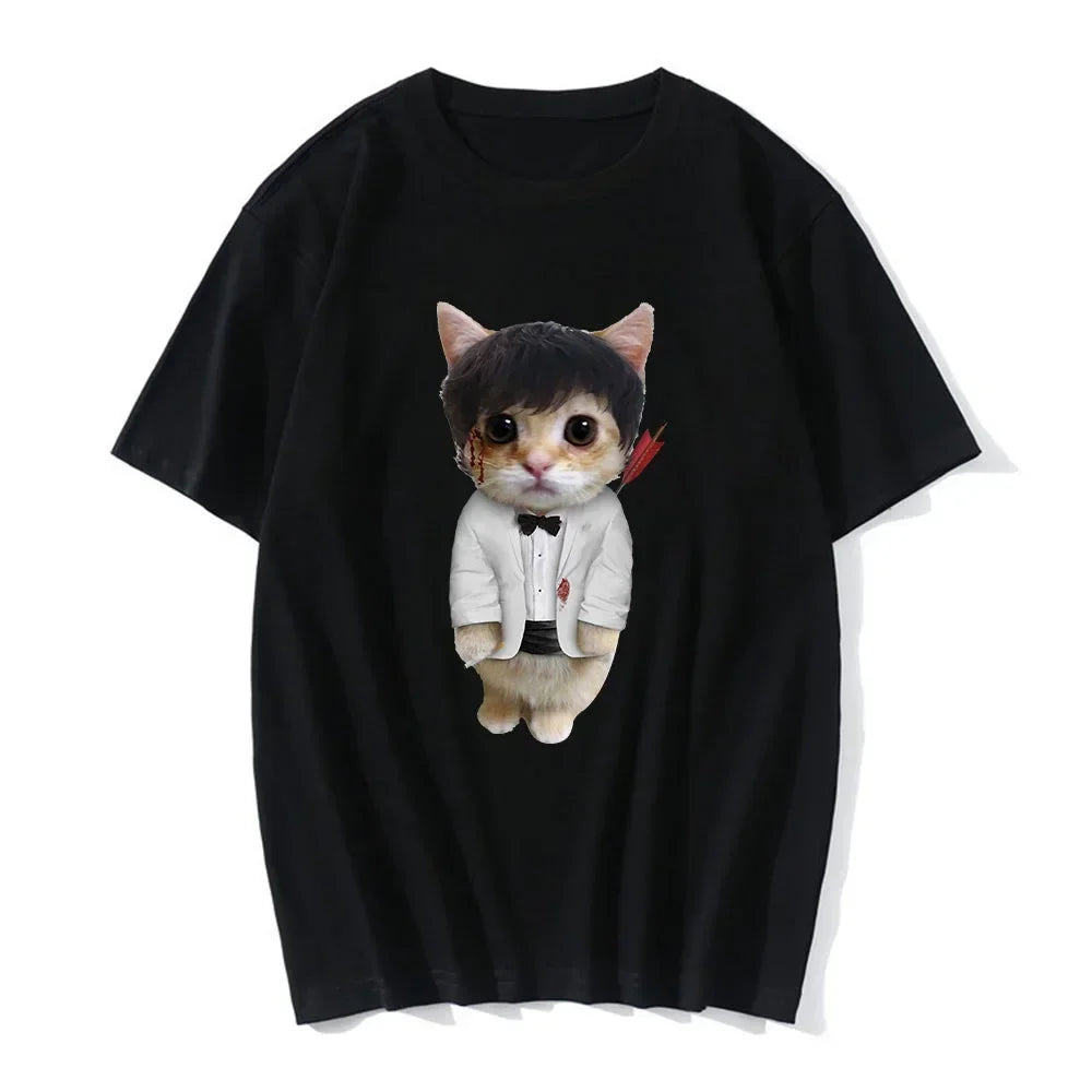 Funny Cat 3D Print Women Casual T-Shirt Women Men Summer Harajuku T Shirts Girl Boy Casual Fashion Clothes Leedoar