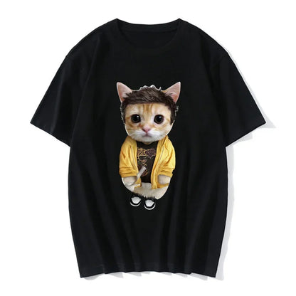 Funny Cat 3D Print Women Casual T-Shirt Women Men Summer Harajuku T Shirts Girl Boy Casual Fashion Clothes Leedoar