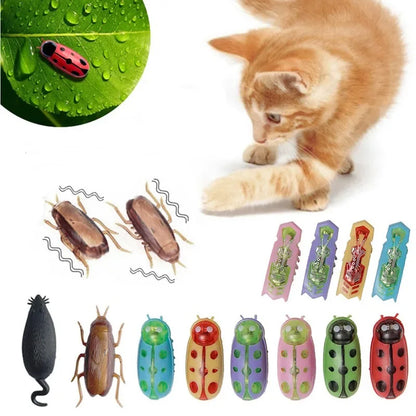 Funny Electric Bugs Catnip Toy Automatic Tunnel Mini Robot Bug Vibration Insect Toys For Cats Battery Operated Cockroach Ladybug Leedoar