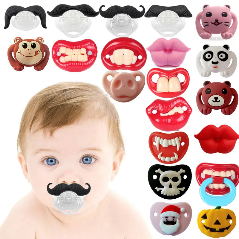 Funny Pacifiers for Babies,Newborn Pacifier,Funny Pcifiers for 0-6 Months, Mustache Pacifier,Teeth Binky,Gift Pacifiers for Boys Leedoar