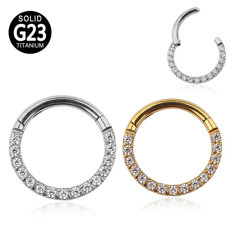 Aro con segmento articulado de titanio G23 con piedra de circonita cúbica para la nariz, piercing para el pezón, cartílago de la oreja, trago, hélice, labio, joyería corporal 