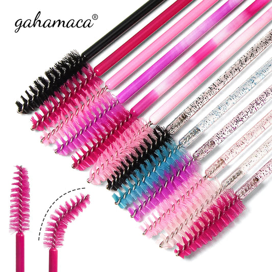 GAHAMACA High Quality Disposable 50 Pcs/Pack Crystal Eyelash Makeup Brush Diamond Handle Mascara Wands Eyelash Extension Tool Leedoar