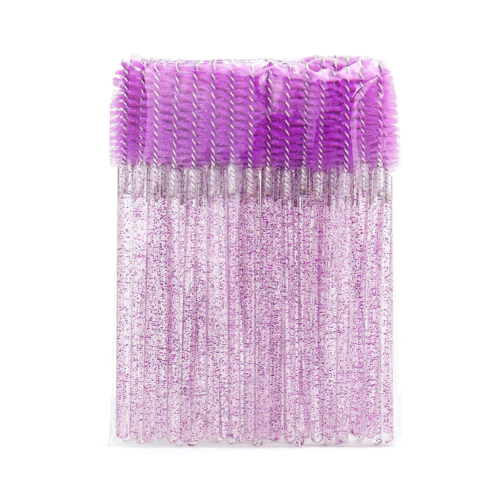 GAHAMACA High Quality Disposable 50 Pcs/Pack Crystal Eyelash Makeup Brush Diamond Handle Mascara Wands Eyelash Extension Tool Leedoar