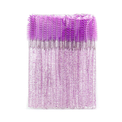 GAHAMACA High Quality Disposable 50 Pcs/Pack Crystal Eyelash Makeup Brush Diamond Handle Mascara Wands Eyelash Extension Tool Leedoar