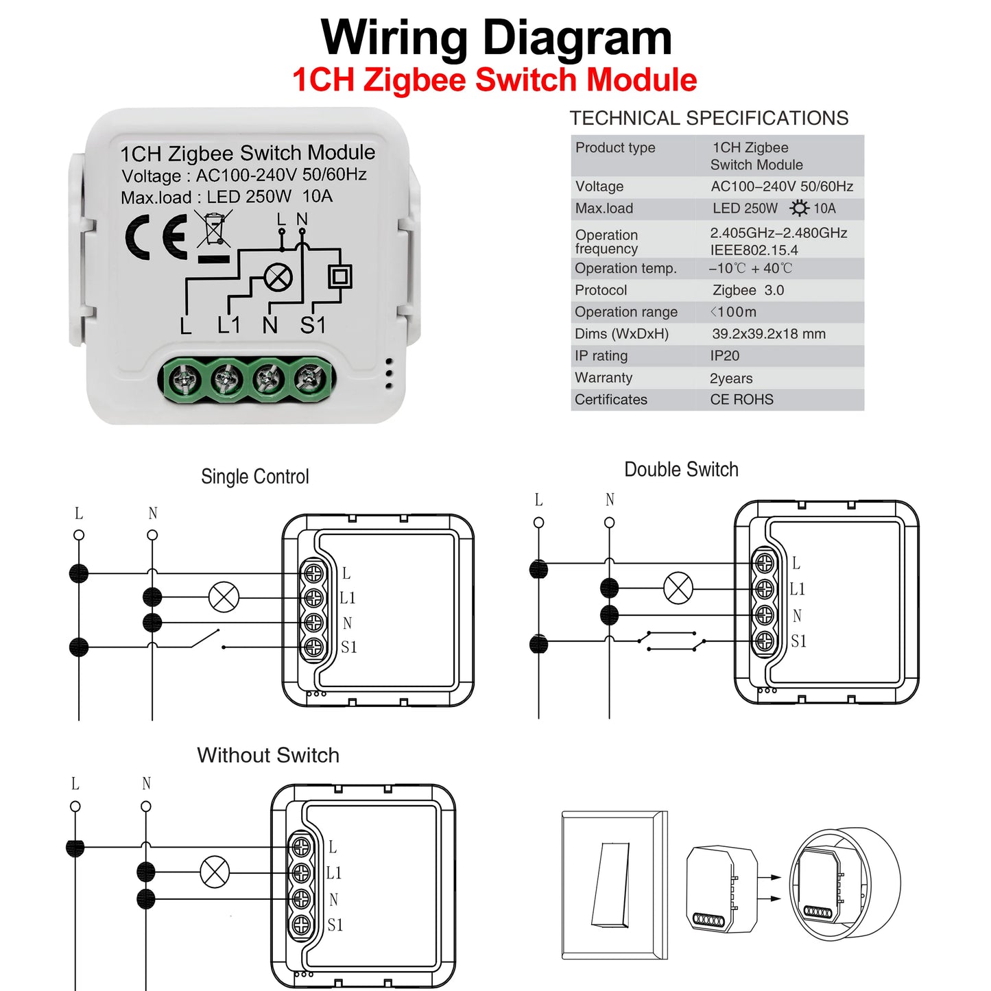 GIRIER Tuya ZigBee 3.0 Light Switch Module, Smart DIY Breaker 1 2 3 4 Gang Supports 2 Way Control, Works with Alexa Google Home Leedoar