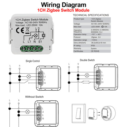 GIRIER Tuya ZigBee 3.0 Light Switch Module, Smart DIY Breaker 1 2 3 4 Gang Supports 2 Way Control, Works with Alexa Google Home Leedoar