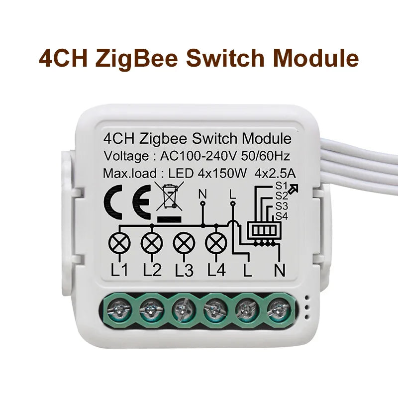 GIRIER Tuya ZigBee 3.0 Light Switch Module, Smart DIY Breaker 1 2 3 4 Gang Supports 2 Way Control, Works with Alexa Google Home Leedoar