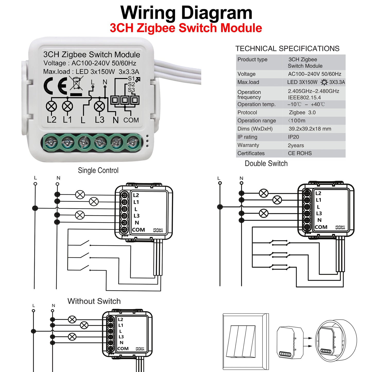 GIRIER Tuya ZigBee 3.0 Light Switch Module, Smart DIY Breaker 1 2 3 4 Gang Supports 2 Way Control, Works with Alexa Google Home Leedoar