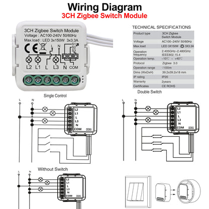 GIRIER Tuya ZigBee 3.0 Light Switch Module, Smart DIY Breaker 1 2 3 4 Gang Supports 2 Way Control, Works with Alexa Google Home Leedoar