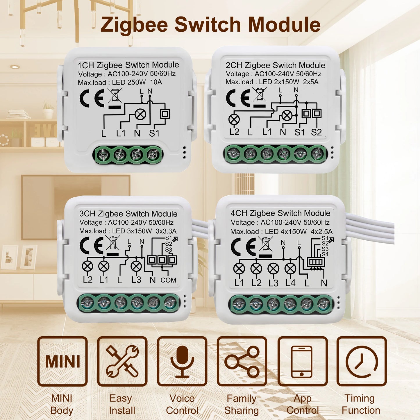 GIRIER Tuya ZigBee 3.0 Light Switch Module, Smart DIY Breaker 1 2 3 4 Gang Supports 2 Way Control, Works with Alexa Google Home Leedoar