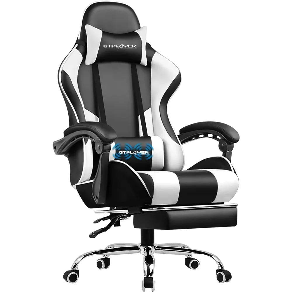 Gaming Chair,with Footrest And Lumbar Support,Height Adjustable With 360° Swivel Seat And Headrest And For Office Gaming(White)