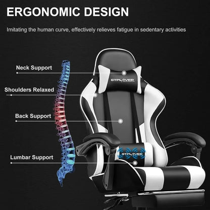 Gaming Chair,with Footrest And Lumbar Support,Height Adjustable With 360° Swivel Seat And Headrest And For Office Gaming(White)