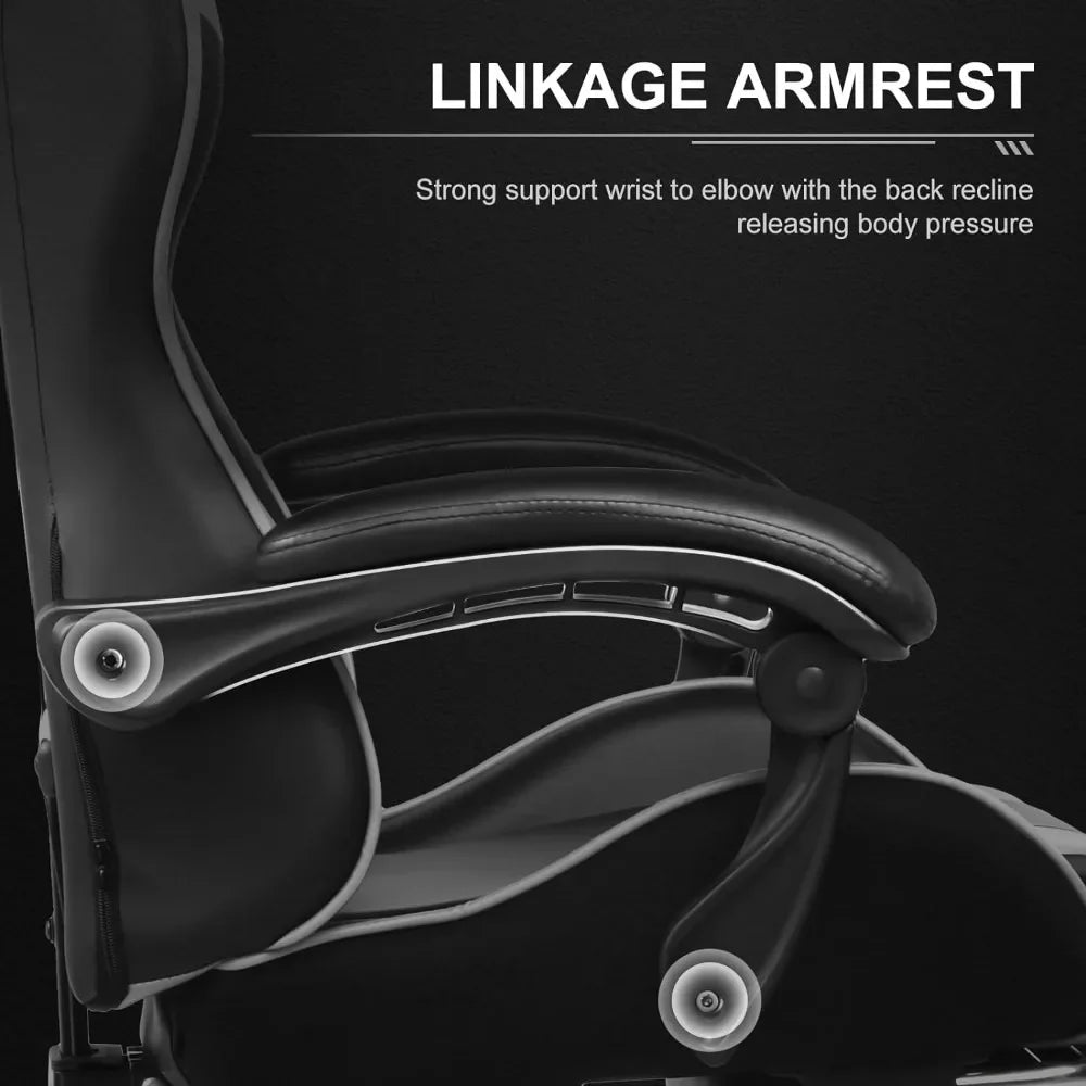 Gaming Chair,with Footrest And Lumbar Support,Height Adjustable With 360° Swivel Seat And Headrest And For Office Gaming(White)