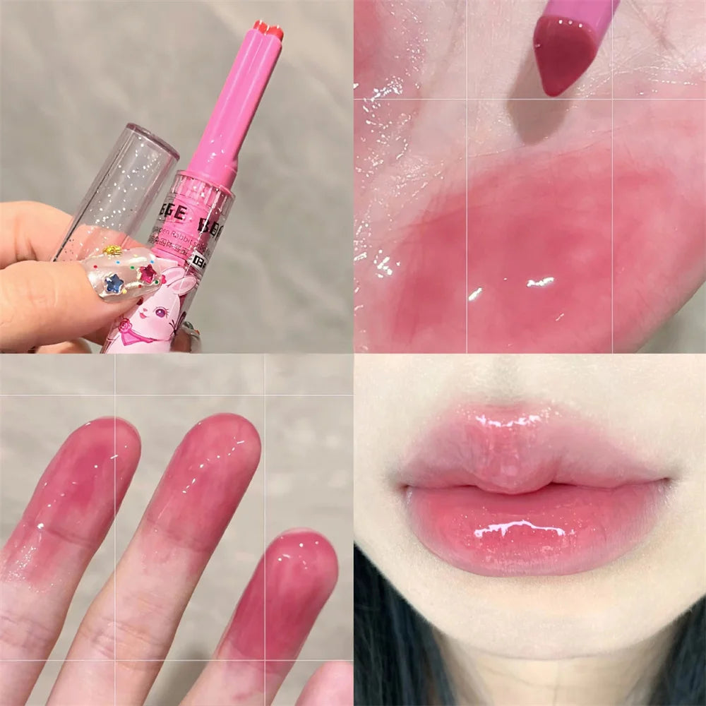 Gege Bear Garden Pink Rabbit Brilho Labial Sólido Batom Hidratante Batom Colorido Aquoso Bálsamo Labial Longa Duração Espelho Labial Suave Maquiagem 