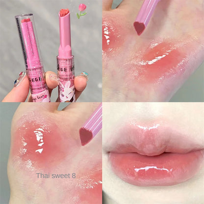 Gege Bear Garden Pink Rabbit Brilho Labial Sólido Batom Hidratante Batom Colorido Aquoso Bálsamo Labial Longa Duração Espelho Labial Suave Maquiagem 