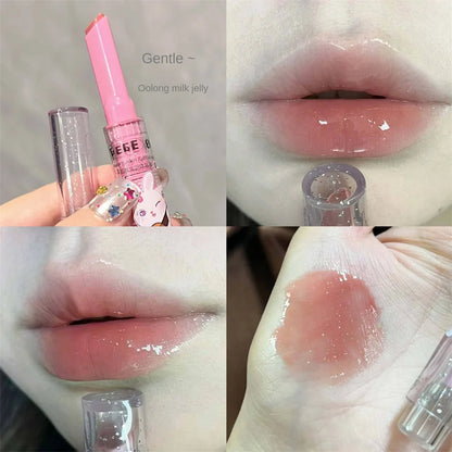 Gege Bear Garden Pink Rabbit Brilho Labial Sólido Batom Hidratante Batom Colorido Aquoso Bálsamo Labial Longa Duração Espelho Labial Suave Maquiagem 