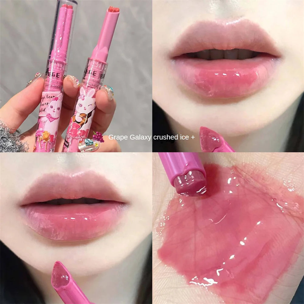 Gege Bear Garden Pink Rabbit Brilho Labial Sólido Batom Hidratante Batom Colorido Aquoso Bálsamo Labial Longa Duração Espelho Labial Suave Maquiagem 