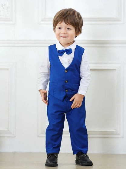 Gentleman Outfits Birthday Costume for Boy Children Spring Autumn Boutique Clothing Set Solid Vest Suit Kids Cotton Formal Wears Leedoar