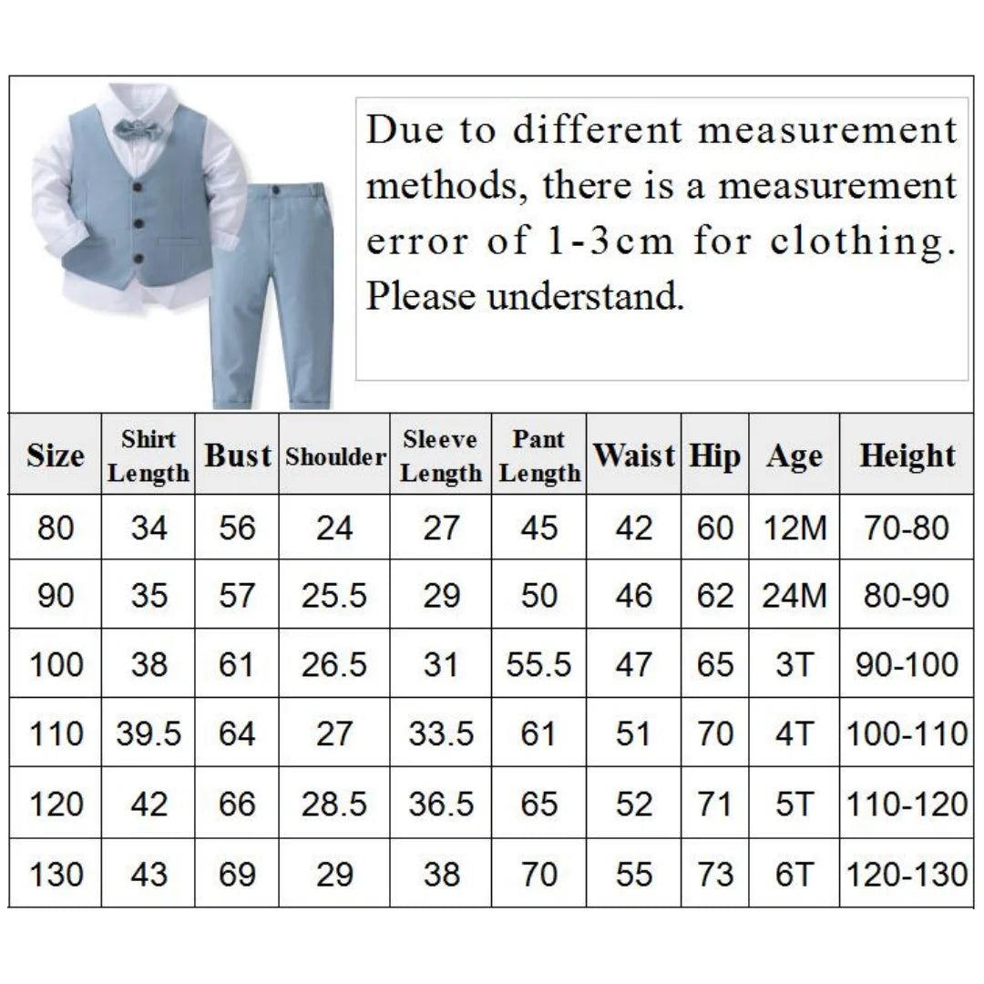 Gentleman Outfits Birthday Costume for Boy Children Spring Autumn Boutique Clothing Set Solid Vest Suit Kids Cotton Formal Wears Leedoar