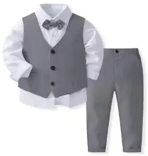 Gentleman Outfits Birthday Costume for Boy Children Spring Autumn Boutique Clothing Set Solid Vest Suit Kids Cotton Formal Wears Leedoar