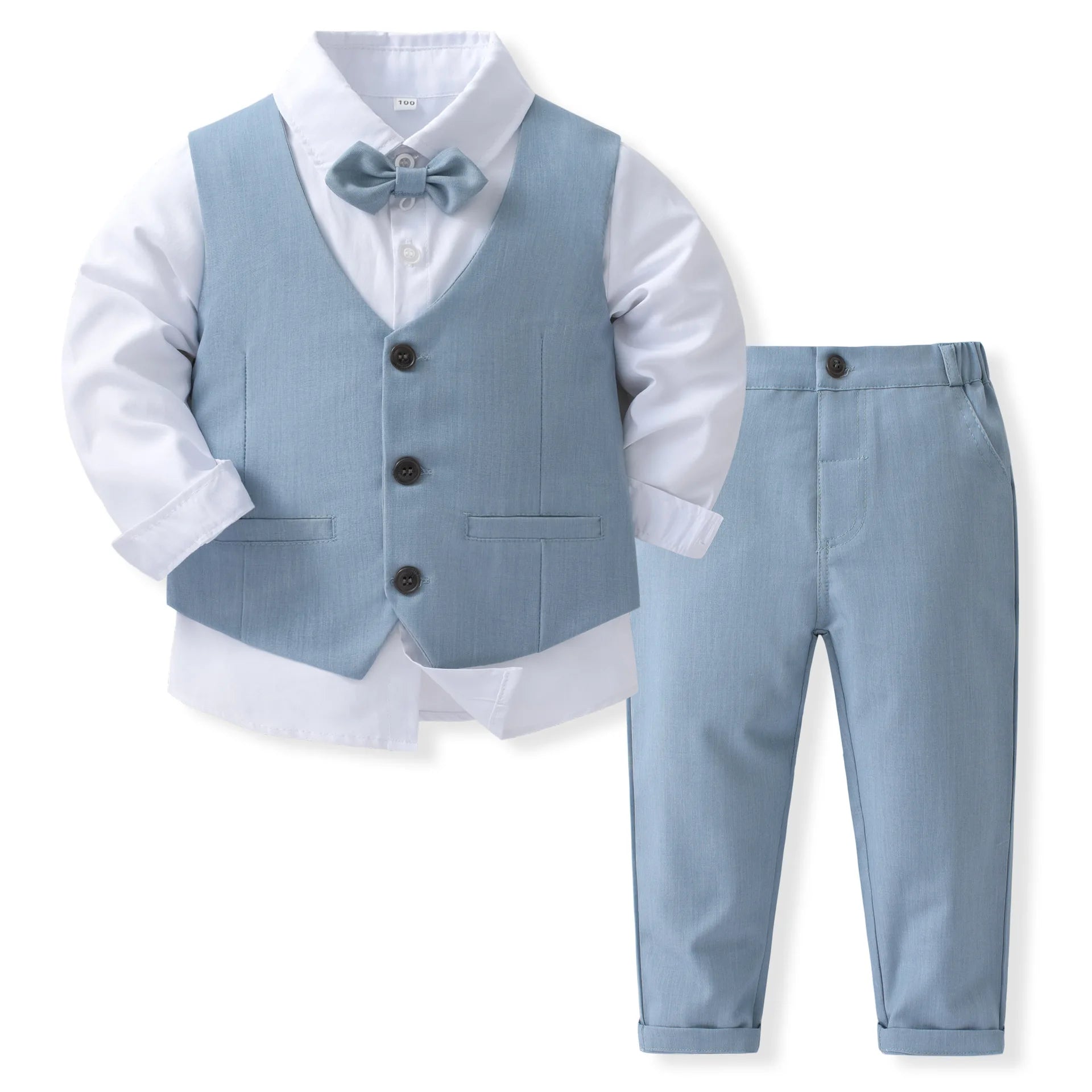 Gentleman Outfits Birthday Costume for Boy Children Spring Autumn Boutique Clothing Set Solid Vest Suit Kids Cotton Formal Wears Leedoar