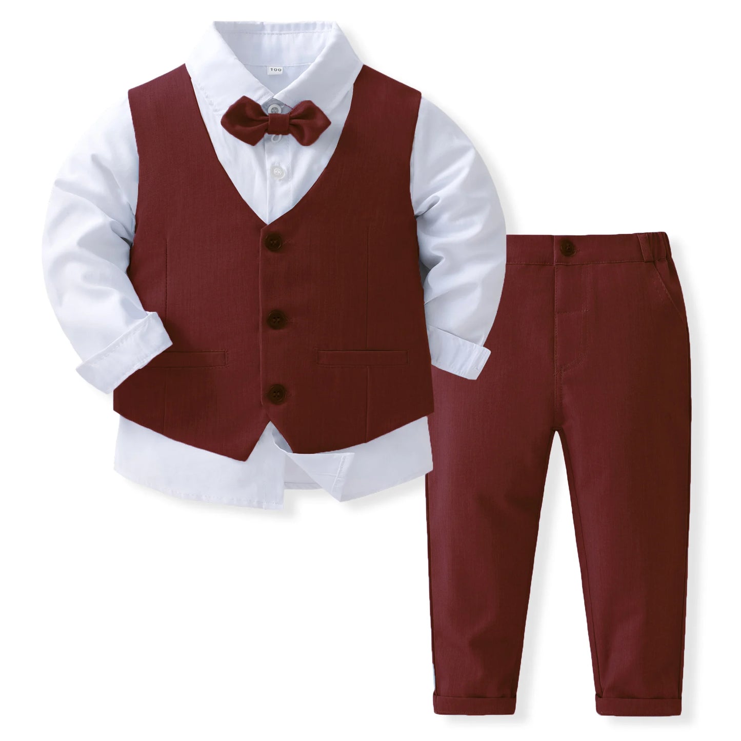 Gentleman Outfits Birthday Costume for Boy Children Spring Autumn Boutique Clothing Set Solid Vest Suit Kids Cotton Formal Wears Leedoar