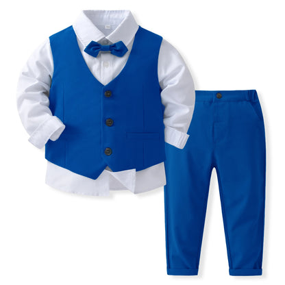 Gentleman Outfits Birthday Costume for Boy Children Spring Autumn Boutique Clothing Set Solid Vest Suit Kids Cotton Formal Wears Leedoar