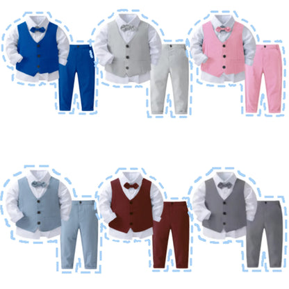 Gentleman Outfits Birthday Costume for Boy Children Spring Autumn Boutique Clothing Set Solid Vest Suit Kids Cotton Formal Wears Leedoar