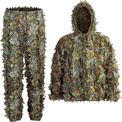 Ghillie Suit Homens Mulheres Crianças 3D Leafy Bionic Camuflagem Caça Roupas CS Tiro Terno Tático Combate Roupas Conjunto 