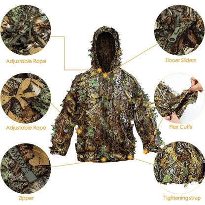 Traje Ghillie para hombres, mujeres y niños, ropa de caza con camuflaje biónico con hojas 3D, traje de tiro CS, conjunto de ropa de combate táctico 