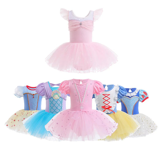 Vestido de práctica de ballet para niña, vestido de fiesta elegante con tutú de lentejuelas, ropa de Elsa, Anna y Belle, disfraces de fiesta para espectáculos teatrales para niña