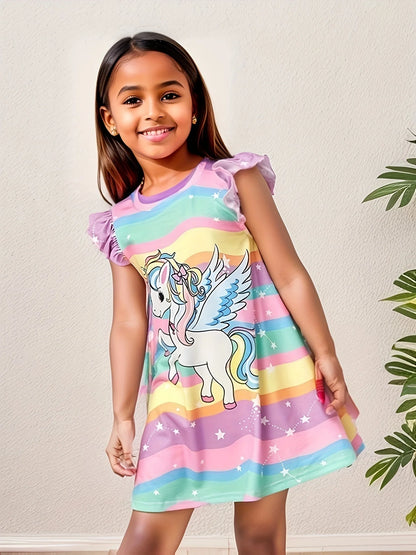 Girls Dress Summer New Baby Fashion Cute T-shirt Dress Children's Fashionable Small Flying Sleeve A- Line Dress Leedoar